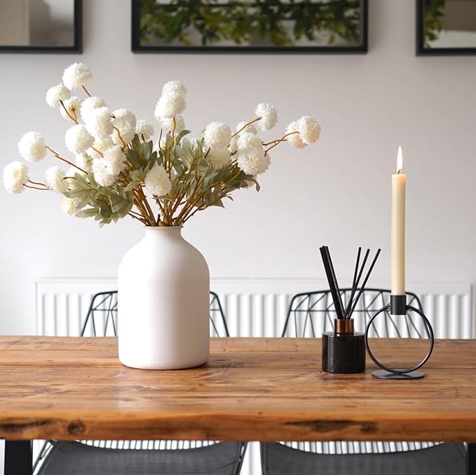 SilkSerenade Large White Matte Flower Vase for Bedroom Kitchen Living Room Table, Contemporary Farmhouse Decorative Arlo Flowers Iron Vases, Rustic Tall Earthy Wabi Sabi Modern Centerpieces Home Decor