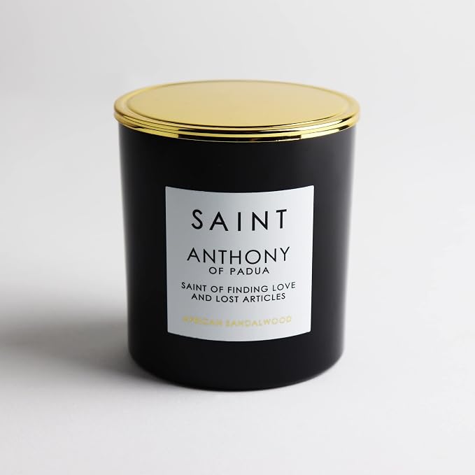 SAINT Anthony of Padua Scented Candle with Prayer and Prayer Coin | Saint of Finding Love and Lost Articles, Soy Coconut Aromatherapy Candle with 50 Hour Burn Time