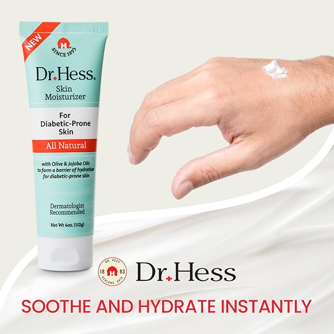 Dr. Hess Skin Moisturizer For Diabetic Prone Skin, Relief Moisturizing Body Lotion with Lanolin, Beeswax, Jojoba Oil & Olive Oil, Moisturizer for Dry, Itchy, Rough & Bumpy Skin, 4oz