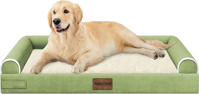 Orthopedic Dog Bed for Large Dogs, 36 x 27 Inch, Grass Green | Egg crate foam for joint support, 3-sided bolster pet sofa, waterproof lining, washable cover, and non-skid base