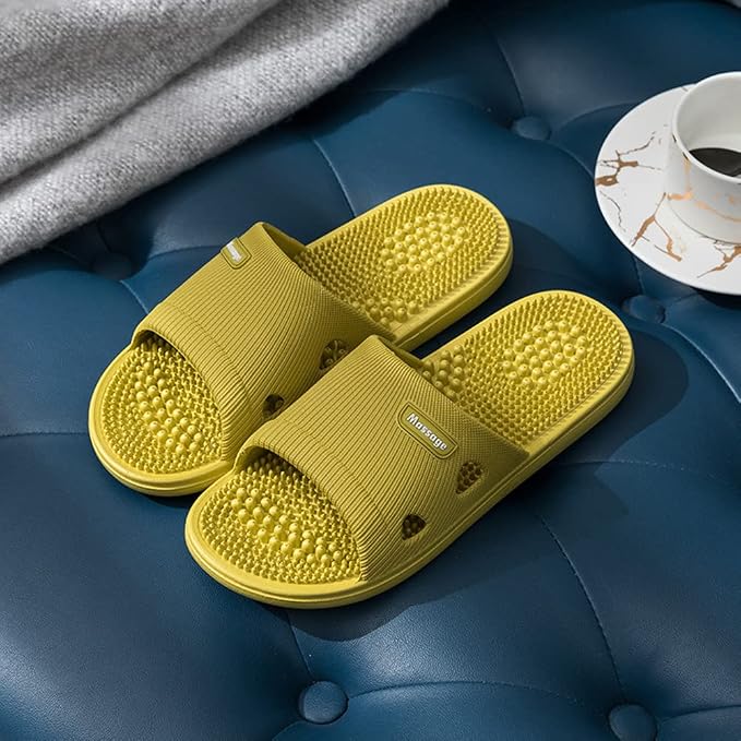 Acupressure Massage Slippers for Plantar Fasciitis for Women Acupuncture Slippers Arthritis Neuropathy Pain Relief Non-Slip Massage Sandals Womens Stress Relief Gifts for Bath (US Women 7.5-8, Yellow)