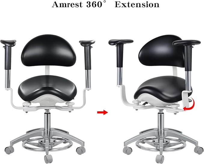 Medical Microscope Dynamic Saddle Chair Foot Controlled with Rotatable Armrest Rolling Seating Back Support Dentist Stool for Clinics,Dental Offices
