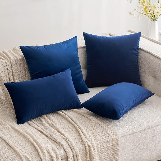 MIULEE Velvet Throw Pillow Covers 16x16 Inch Pack of 2 Dark Blue | Soft Solid Small Decorative Pillow Covers, Modern Luxury Home Decor, for Couch Chair Sofa Bedroom Livingroom Car