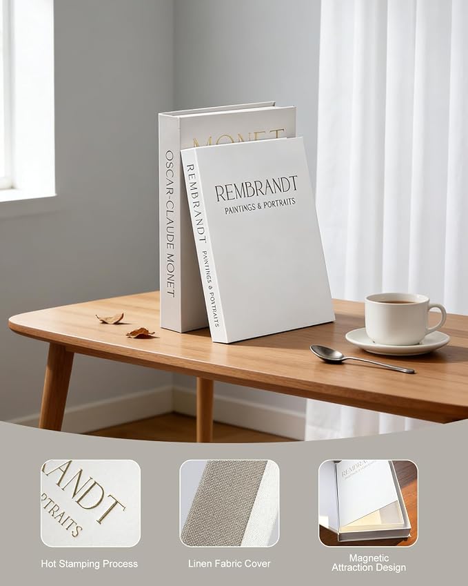 Decorative Books for Home Decor, Coffee Table Books Decor, 2 Linen Faux/Fake Books with Beads for Farmhouse Decor, Bookself, Mordern Room Decor Aesthetic