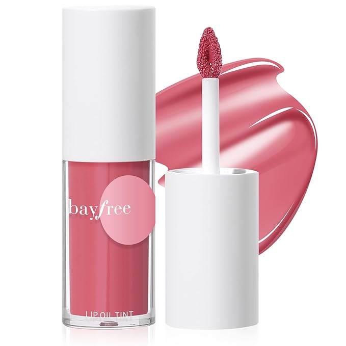 bayfree Hydrating Tinted Lip Oil, Korean Lip Gloss with High Shine & Pigmented Color, Lightweight Non-Sticky Formula for Dry Lips, Vitamin E Enriched for All-Day Moisturizing, Vegan & Cruelty-Free