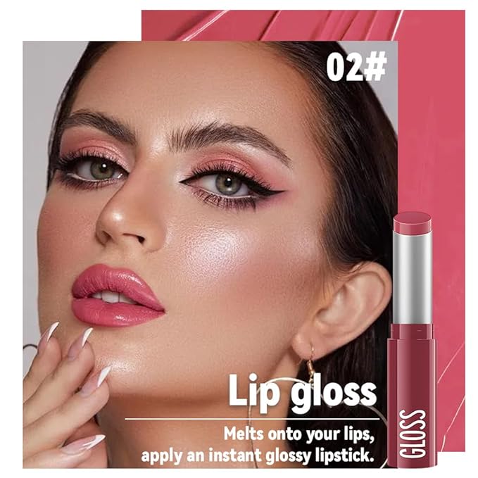 Pink Butter Lipstick Tinted Lip Balm, Shine Moisturizing Plumper Lipstick for Women, Natural Nourishing Hydrating Lip Gloss Stain for Dry Lips,Lightweight Lip Liner Care Makeup Vegan 1Pc Pink