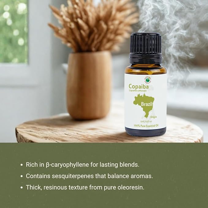 Copaiba Essential Oil - Direct from Amazon Jungle Essential Oils Brazil - Steam Distilled - Aceite de Copaiba for Aromatherapy, Massage, Diffuser, DIY Candle and Soap Making - 2lbs