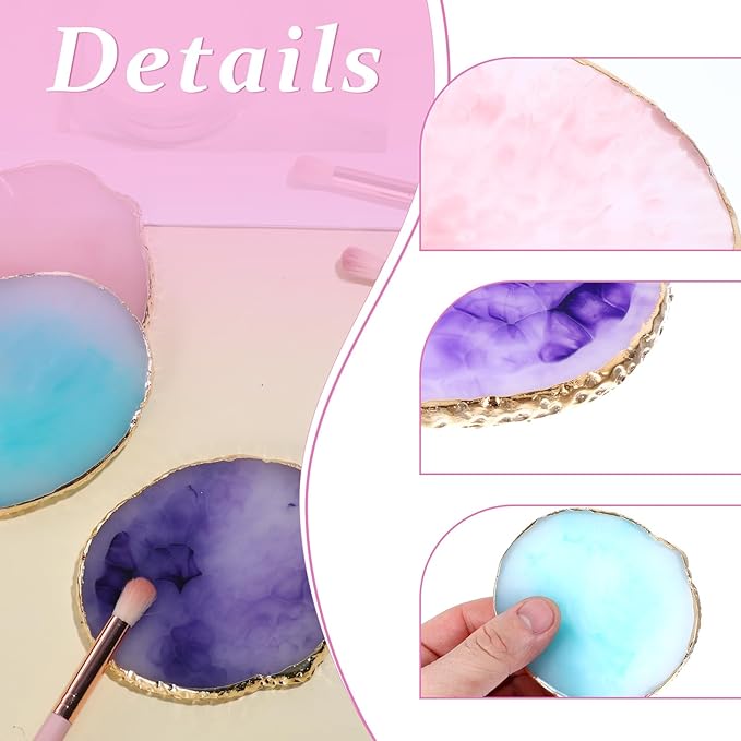 3 Pcs Resin Nail Art Palette, Makeup Mixing Palette, Nail Art Painting Gel Palettes Mixed Color Palettes Gold Edge Nails Gel Color Makeup Display Board Nails Arts Display Board Makeups Mixing Tray