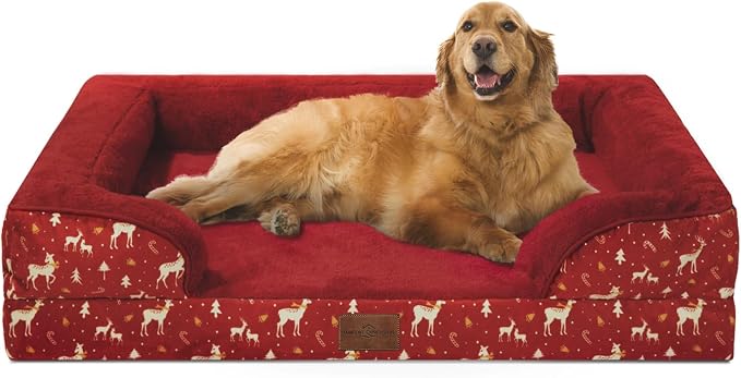 Comfort Expression Orthopedic Dog Bed for Extra Large Dogs with Bolster | Waterproof Dog Couch Bed with Washable Cover & Non-Slip Bottom, Supportive Egg Crate Foam XL Pet Bed, 42x30 Inch