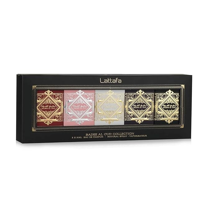 Lattafa Bade'e Al Oud Collection – 5 × 5 ml Eau de Parfum Gift Set for Unisex (Honor & Glory + Sublime + Amethyst + Oud for Glory + Noble Blush)