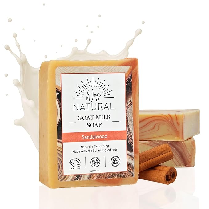 Sandalwood Soap Bar (3 Pack) - Goat Milk Soap for Men & Women - Natural, Handmade w/Real Milk - Dry Skin, Hands/Body - Premium, Gentle, No Dyes - (Large, 5oz)