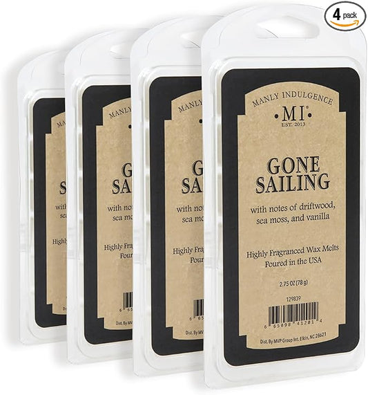 Manly Indulgence Gone Sailing Scented Wax Melts, Wax Melt Warmer Cubes, Long Lasting Scented Wax Warmer Cubes, 4 Pack, 6 Cubes Each - Made in The USA