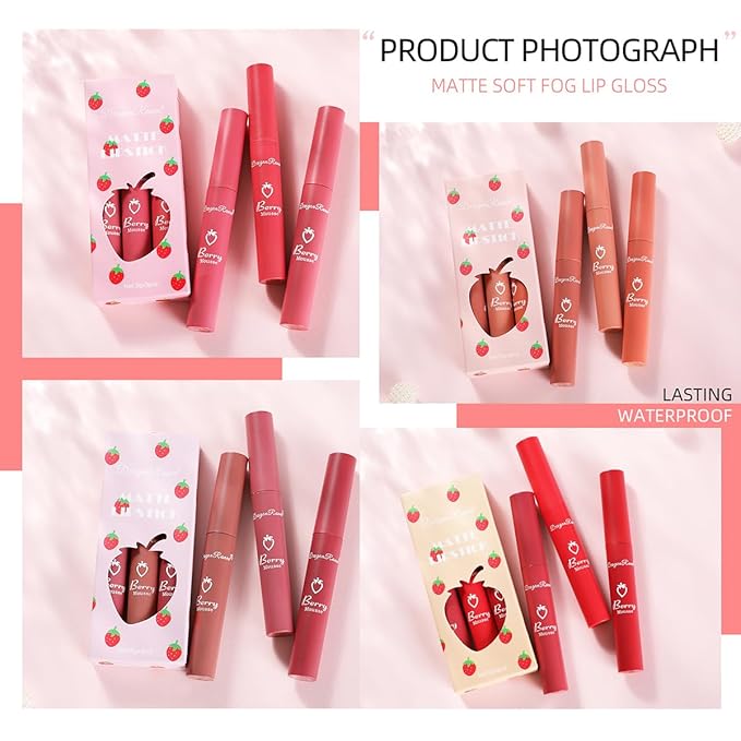 3Pcs Nude Matte Lip Lipstick, Velvet Smooth Crayon Lip Stain, Nude Lip Tint Long Lasting & Nourishing Lip Gloss Non-stick Cup Lipstick for Women Makeup (Set A, F)