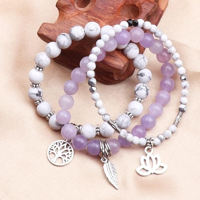 UEUC Tree of Life Yoga Healing Stone Bracelets,Multilayer Lotus Chakra Stone Reiki Bracelet Sets,Anxiety Crystal Natural Stone,for Women Stress Relief