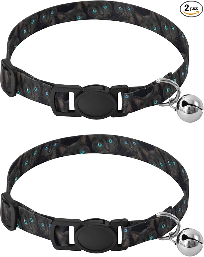 Black Cat Eyes Black Easy to Wear Kitten Collars 2 Pack Collar for Cats