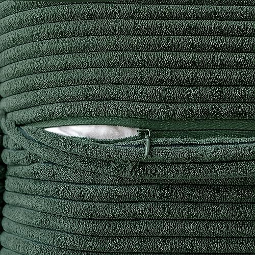 MIULEE Decorative Euro Sham Throw Pillow Covers 22x22 Inch Dark Green | 2 Pack, Boho Broadside Striped Patchwork Pillow Covers, Soft Corduroy Cushion Cases, For Bed Sofa Couch Livingroom Home Decor