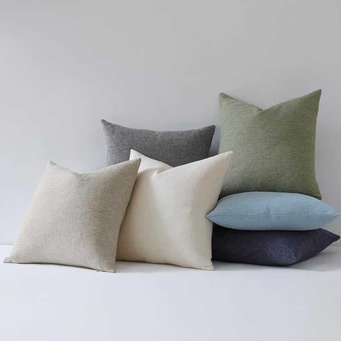 Meekio Set of 2 Charcoal Gray Throw Pillow Covers 16x16, Modern Farmhouse Linen Blend Decorative Pillow Covers for Couch Sofa Bed