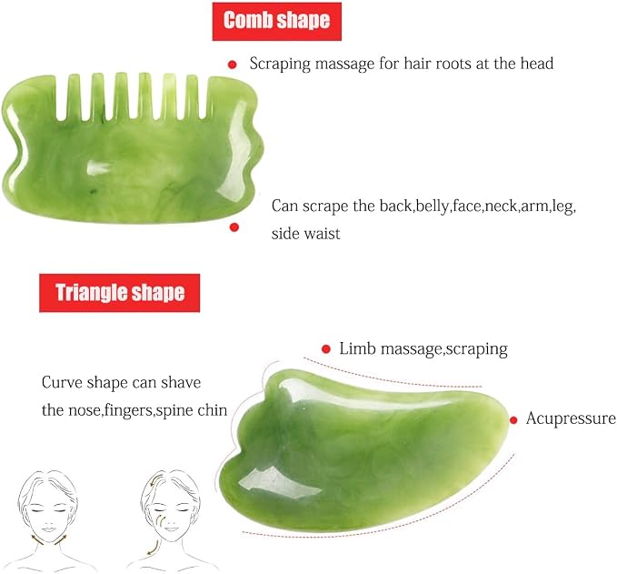 7 Pack Gua Sha Scraping Massage Facial Tools Kit, ResinGuasha Scraper Board Health Care Beauty Scrape Plate with Flax Bag for Face Body Leg Back Care Physical Acupuncture Deep Tissue Therapy (Green)