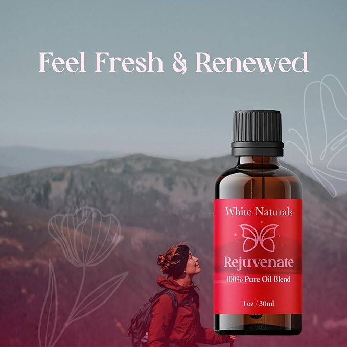 White Naturals Rejuvenating Essential Oil Blend – Energizing Aromatherapy Oil for Skin and Mind, 100% Pure & Natural Essential Oils for Relaxation, Focus & Mood Boost, 1oz