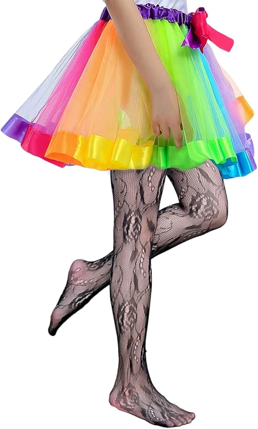 Girls Fishnet Stockings for Princess Dress High Waist Mesh Tights Cute Pattern Knit Socks