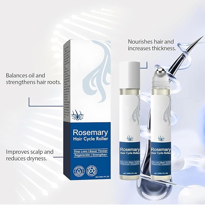 Rosemary Hair Growth Roll On Serum – Scalp Nourishment, Reduce Hair Loss & Follicle Strengthener for Thicker, Fuller Hair, All Hair Types, 1 fl oz