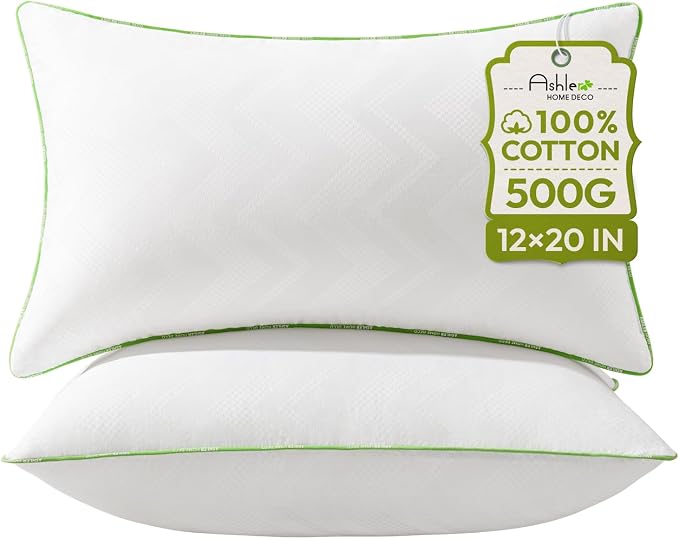 Ashler 12x20 Pillows Insert Set of 2, Lumbar Pillow | 100% Cotton Cover, Lumbar Pillow, Premium Square Pillow Stuffer Sham, Decorative Throw Pillows for Couch, Bed & Sofa