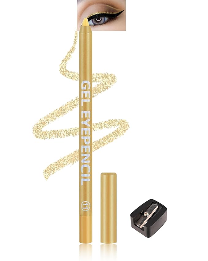 Waterline Gel Eyeliner Pencil, Gold Waterproof Smudge-Proof Long Lasting Eye Liner pencil with Sharpener, Hypoallergenic Creamy Smooth Eyeliner Pencils, High-Pigment Creamy Matte Formula-11