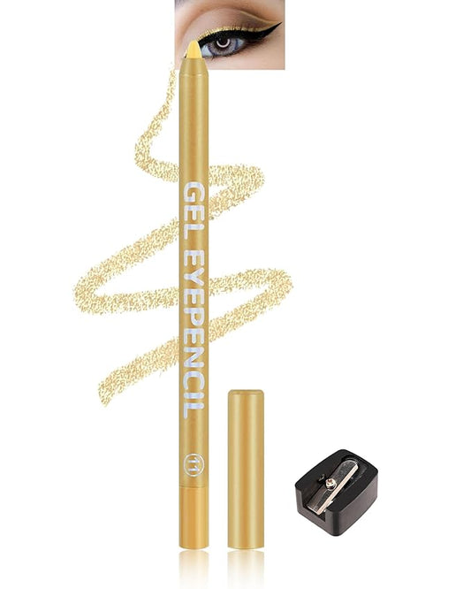 Waterline Gel Eyeliner Pencil, Gold Waterproof Smudge-Proof Long Lasting Eye Liner pencil with Sharpener, Hypoallergenic Creamy Smooth Eyeliner Pencils, High-Pigment Creamy Matte Formula-11