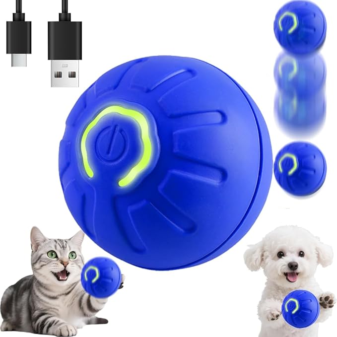 Interactive Self-Moving Pet Toy Ball - Motion-Activated Auto Rolling, Military-Grade Chew Resistant, USB-C Rechargeable for Small Dogs & Cats (Blue, Small)