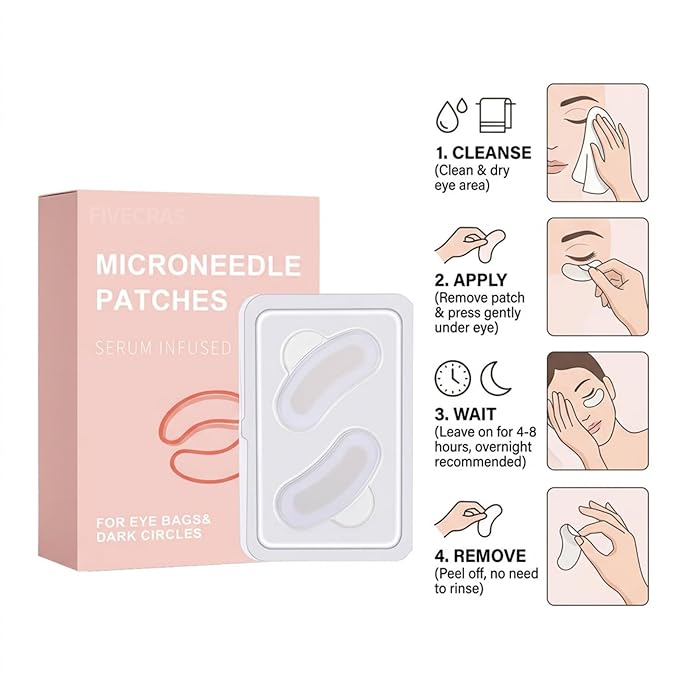 4 Pairs Micro Eye Patches, Under Eye Patches for Puffy Eyes & Dark Circles, Dissolving Micro-Dart Eye Patches with Hyaluronic Acid, Peptides & Vitamin C, Wrinkle & Smile Line Patches for Eye Care