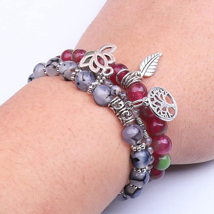 UEUC Tree of Life Yoga Healing Stone Bracelets,Multilayer Lotus Chakra Stone Reiki Bracelet Sets,Anxiety Crystal Natural Stone,for Women Stress Relief