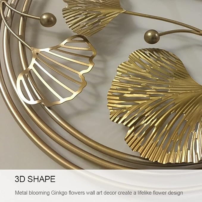 CDDUOLA 3D Room Wall Decor, Handmade Art Metal Round Golden Ginkgo Leaf Decorative Wall Sculpture for Home Living Room And Bedroom, 2 Pack | Handmade Art Metal Ginkgo Leaf Decorative Wall Sculpture for Home Living Room And Bedroom, 2 Pack