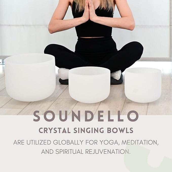 8-12 inch 432hz Quartz Crystal Singing Bowls Set of 3 Pure White, for Healing Mindfulness Meditation Yoga Sound Baths with Case and Mallet Suede Striker