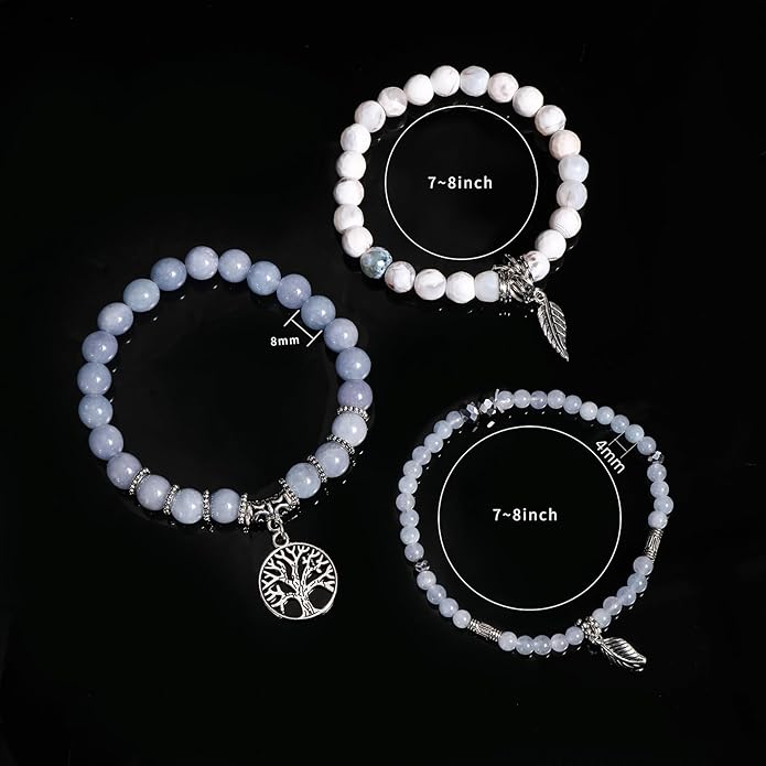 Jardme Healing Crystal Bracelets for Women, 8mm Beaded Natural Stone Stretch Chakra Bracelets Tree of Life Bracelet Jewelry Gifts for Women