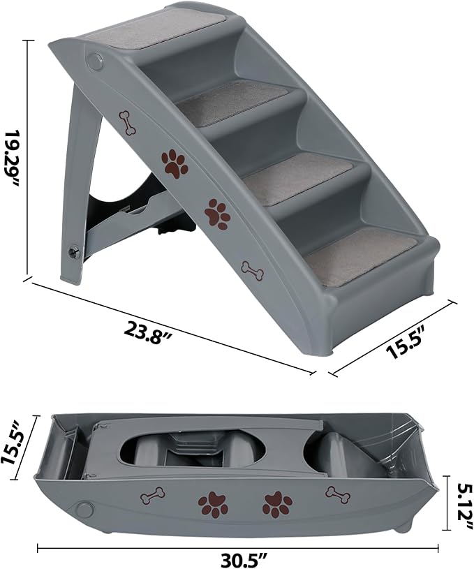 ZENY Dog Stairs for Bed 20" H,4-Step Dog Steps for High Bed, Couch, Car | Pet Steps for Small Dogs and Cats, Non-Slip Pet Ramp Indoor, Grey
