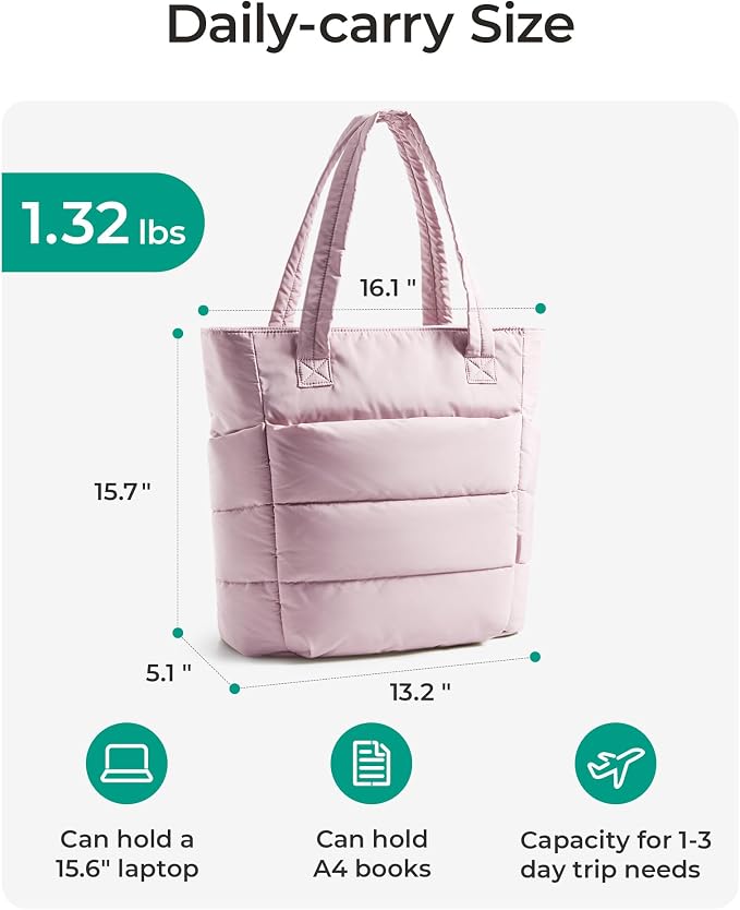 BAGSMART Tote Bag for Women, Lightweight Puffy Tote Bag with Compartments Shoulder Bag Handbag for Travel, Work, Gym | Lightweight