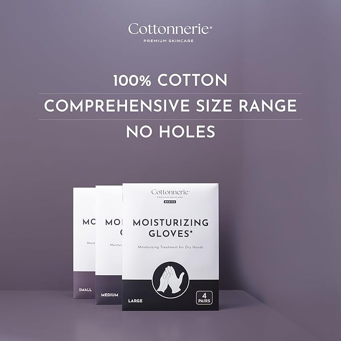 4 Pairs Cottonnerie Basics Cotton Gloves for Dry Hands Sleeping, Moisturizing Gloves Overnight, Hand Moisturizer Gloves, Moisture Gloves for Dry Hands Overnight, Sleeping Gloves, Small