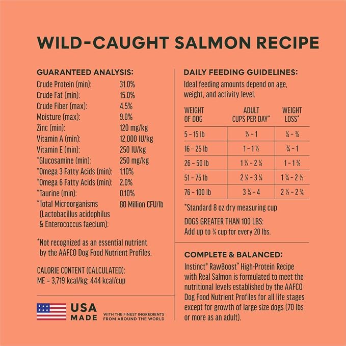 Instinct Raw Boost, Natural Dry Dog Food with Freeze Dried Pieces, High Protein, Grain Free Recipe - Real Salmon, 19 lb. Bag | High-protein kibble with FreshDried raw bites, wild-caught salmon, grain-free recipe, 6-in-1 health benefits