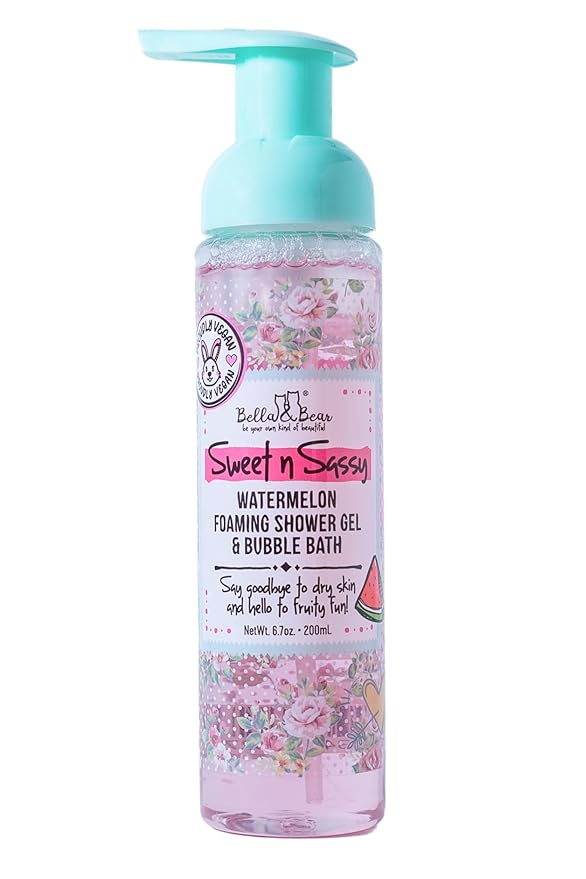 Bella & Bear Sweet n Sassy Watermelon Shower Gel, Bubble Bath & Body Wash – Fruity Foaming Bath Soap for Teens & Tweens