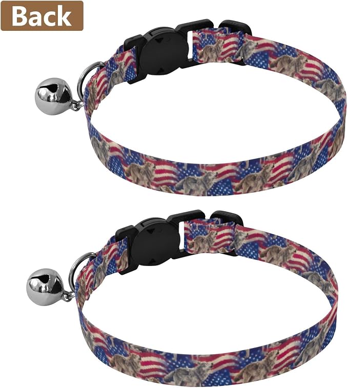 Wolves American Flag Blue Cat Collar 2 Pack Soft Polyester Pet Collar Adjustable 10.6 to 17.1 Inches