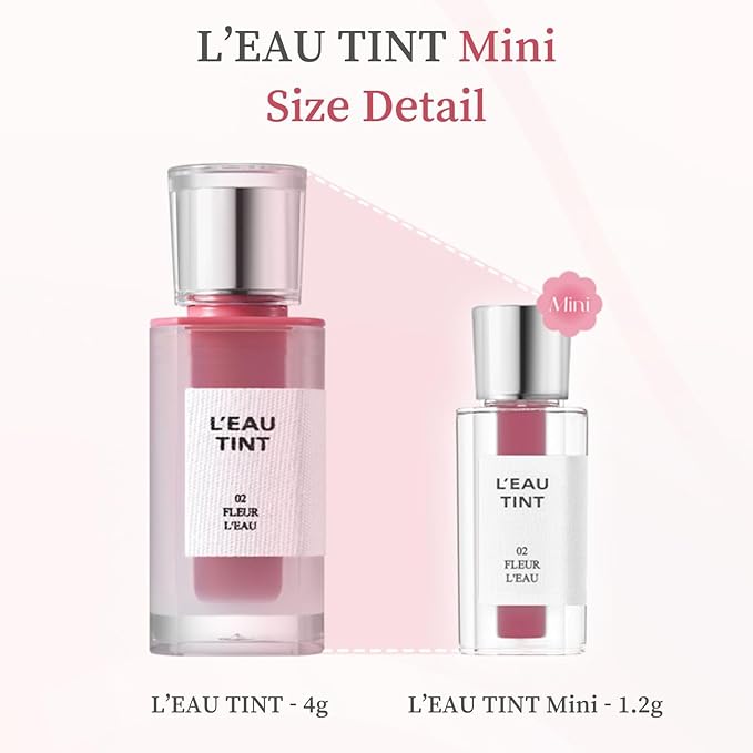 BBIA L’EAU Tint – Glossy & Glow Lip Stain, Watery Lip Tint, Non-Sticky, High Shine Finish, Long-lasting, Moisturizing, Lightweight, Natural, Daily Use, Vegan, Korean Lip Makeup (02 FLEUR L'EAU - MINI)