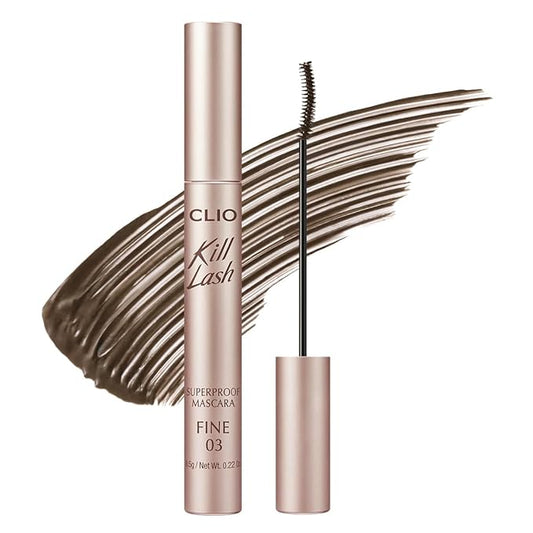 CLIO Kill Lash Superproof Mascara Fine, Waterproof Fixing Mascara, Natural Defining Look, Long-Lasting & Lengthening, Clump & Smudge-Free, for Sensitive Eyes, Korean Makeup Beauty (03 MUTE EARL GREY)