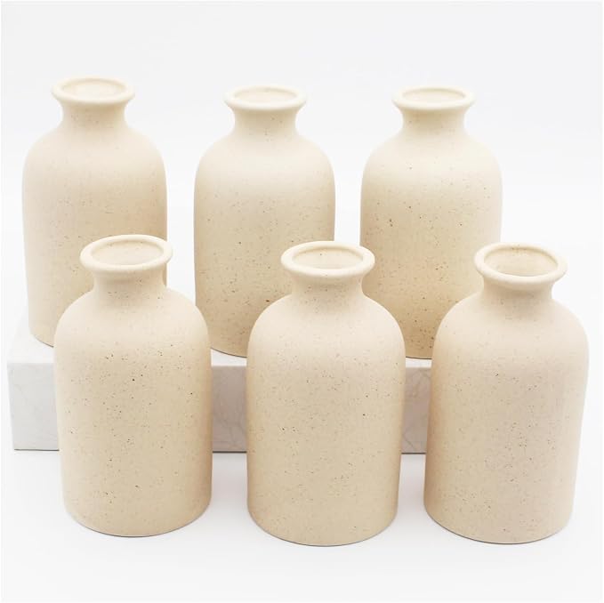 YANLING 6 Pack Small Vase for Flowers, 5 inch Modern Ceramic Vases | for Pampas Grass Simple Shelf Vase Light Yellow, Boho Vases for Home Decor, Wedding Dinner Table Party Office Bedroom