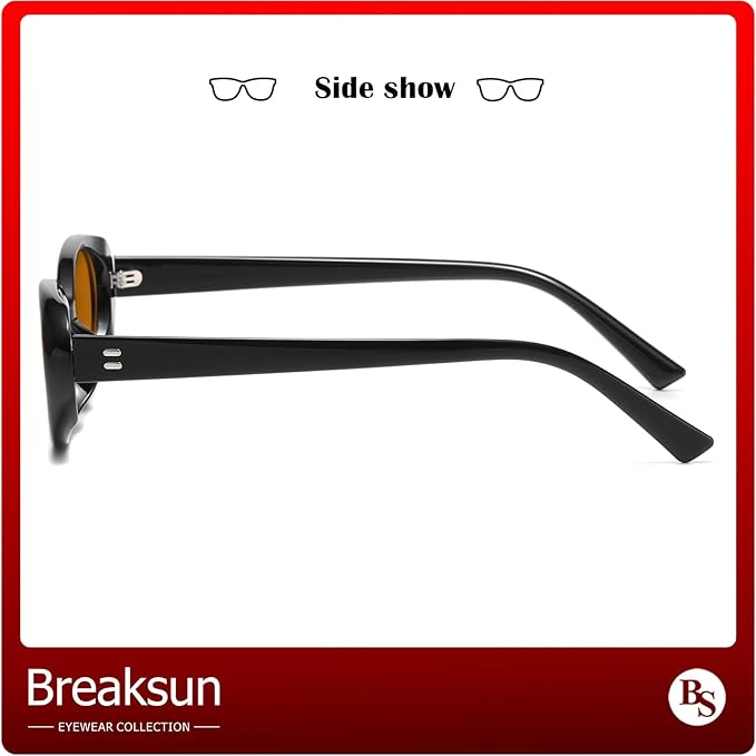 Breaksun Retro Oval Sunglasses for Women Men Fashion Small Oval Sunglasses 90s Vintage Shades