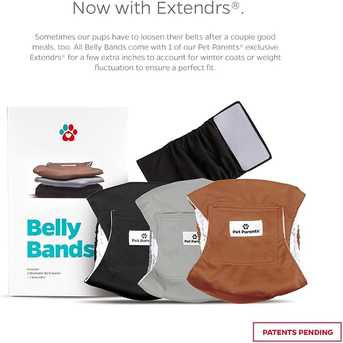 Pet Parents® Washable Belly Bands for Dogs (3pack) + Extendrs® Durable Dog Diapers - Premium Male Dog Diapers & Wraps (X-Small, Natural)