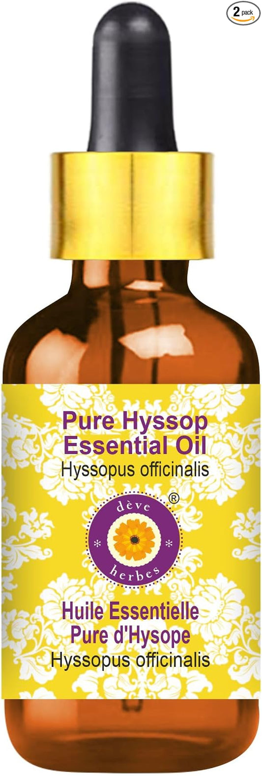 Deve Herbes Pure Hyssop Essential Oil (Hyssopus officinalis) with Glass Dropper 100% Natural Therapeutic Grade Steam Distilled for Personal Care 50ml (1.69 oz)