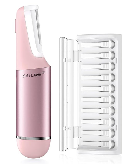 Dermaplane Razor for Women Face, Dermaplaning Tool for Face, Sonic Smooth Exfoliation & Peach Fuzz-Hair Removal System with 10 Dermaplaning Blades, Charm Pink