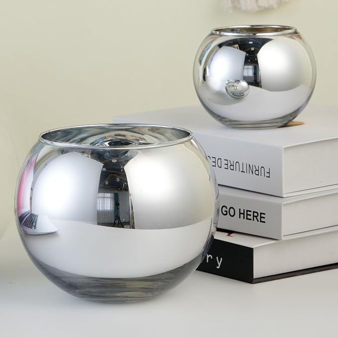 2 PCS Cubicle Accessories, 6'' and 4.2'' Glass Candy Dish Desk Mirror to See Behind You, Home Office Aesthetic Table Vases Flower Pot, Cubicle Convex Desk Rearview Mirror Monitor