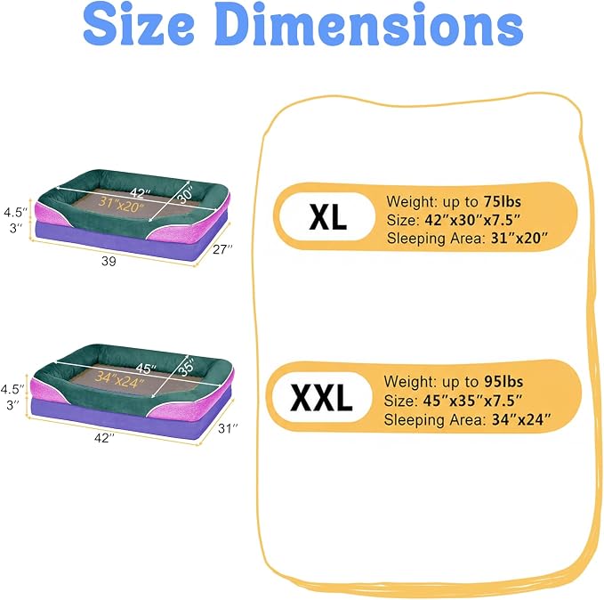 Orthopedic Washable XXL Dog Bed for Extra Large Dogs | Egg Crate Foam, 4-Sided Bolster Support, Waterproof Liner, Non-Slip Bottom, Removable Bolster Cover, 45 x 35 Inch