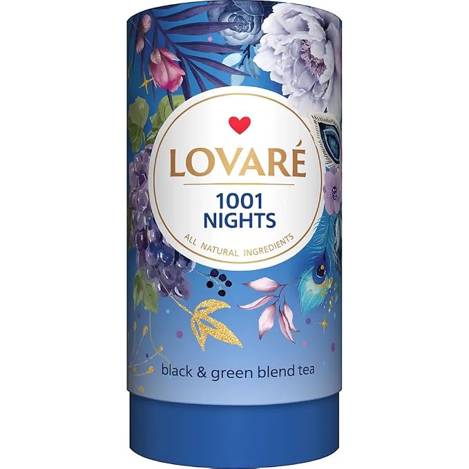 LOVARE 1001 Nights Tea Blend - 80 g (2.82 oz) Loose Leaf with 15 Paper Filters - Premium Black & Green Tea with Fruit & Flower Petals - Made in Ukraine (1001 Nights tea)